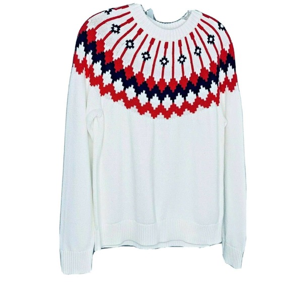 J.CREW Sweaters - J.CREW Women's Sweater Pullover Long Sleeve White Fair Isle Long Sleeve‎ XL NWT